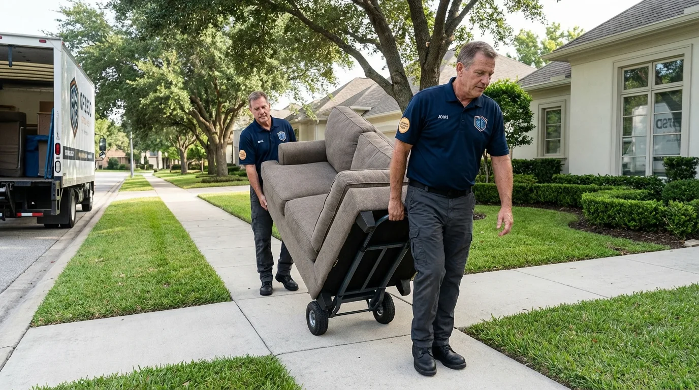 Local residential moving crew loading furniture in North English, IA